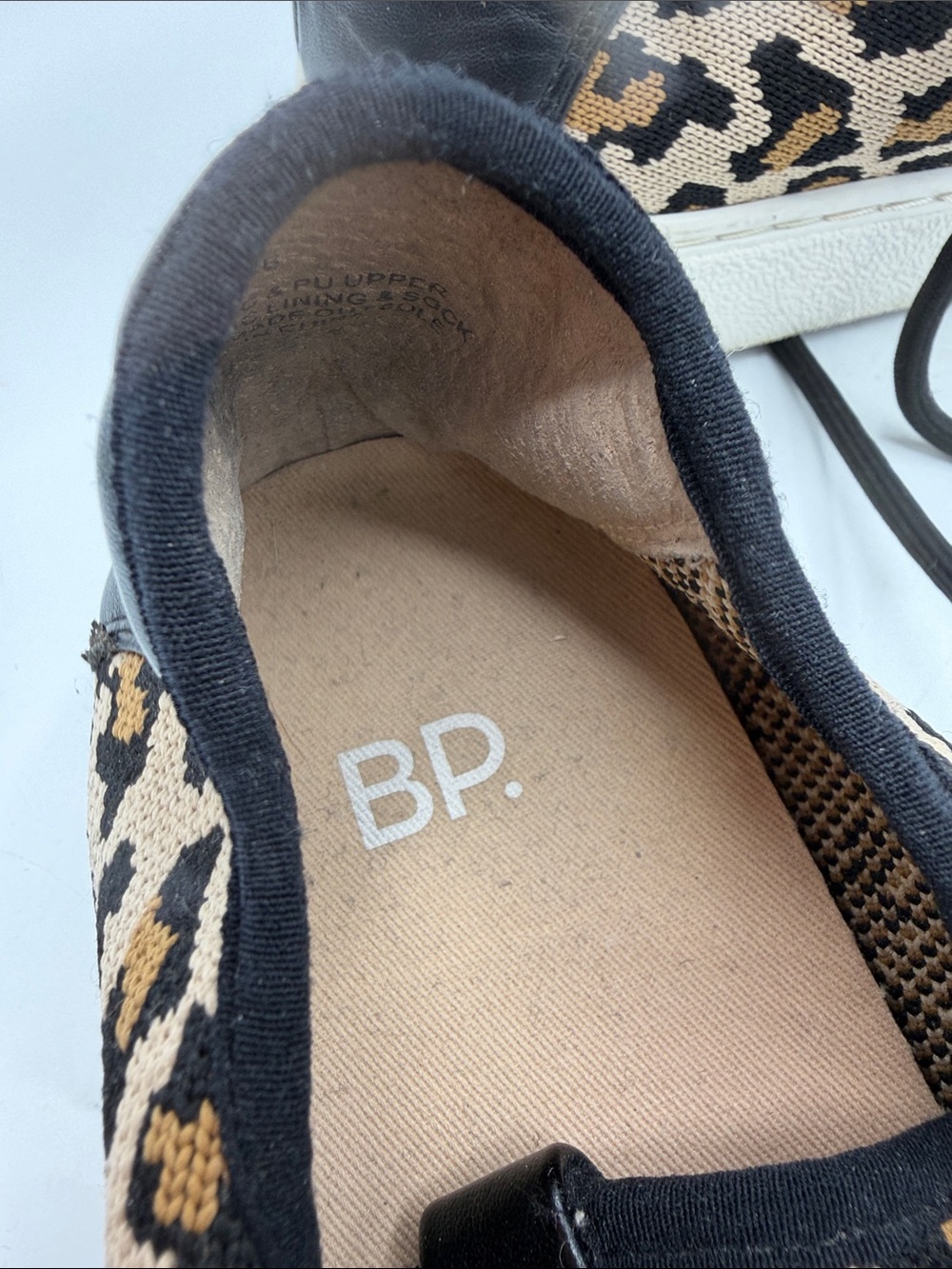 BP. Leopard Print Textile Lace-Up Women's Sneakers in Beige and Black - Picture 3 of 5